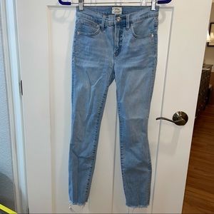 Jcrew 9” high-rise toothpick jeans with raw hem